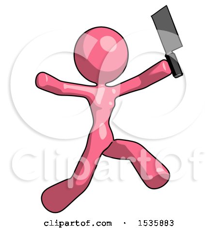 Pink Design Mascot Woman Psycho Running with Meat Cleaver by Leo Blanchette