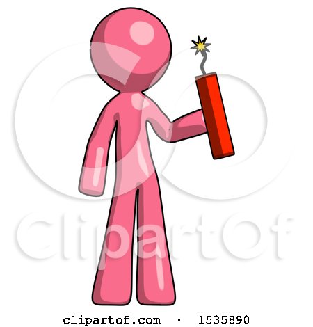 Pink Design Mascot Man Holding Dynamite with Fuse Lit by Leo Blanchette