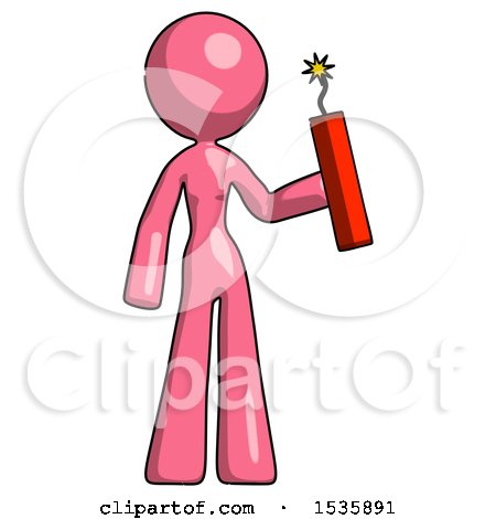 Pink Design Mascot Woman Holding Dynamite with Fuse Lit by Leo Blanchette