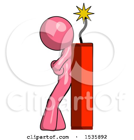 Pink Design Mascot Man Leaning Against Dynimate, Large Stick Ready to Blow by Leo Blanchette