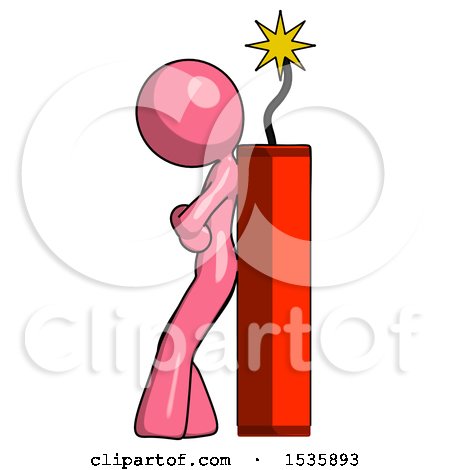 Pink Design Mascot Woman Leaning Against Dynimate, Large Stick Ready to Blow by Leo Blanchette