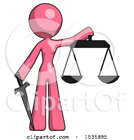 Pink Design Mascot Woman Justice Concept with Scales and Sword, Justicia Derived by Leo Blanchette