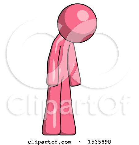 Pink Design Mascot Man Depressed with Head down Turned Right by Leo Blanchette