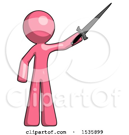 Pink Design Mascot Man Holding Sword in the Air Victoriously by Leo Blanchette