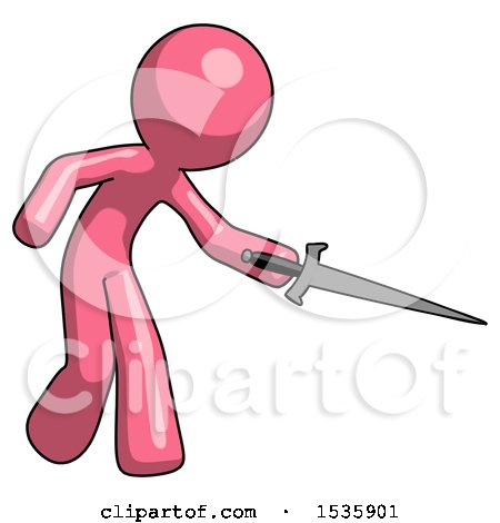 Pink Design Mascot Man Sword Pose Stabbing or Jabbing by Leo Blanchette