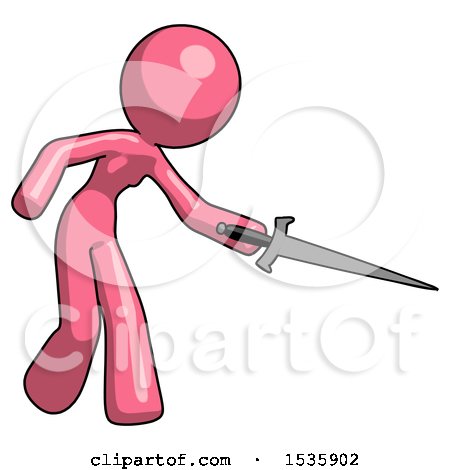 Pink Design Mascot Woman Sword Pose Stabbing or Jabbing by Leo Blanchette