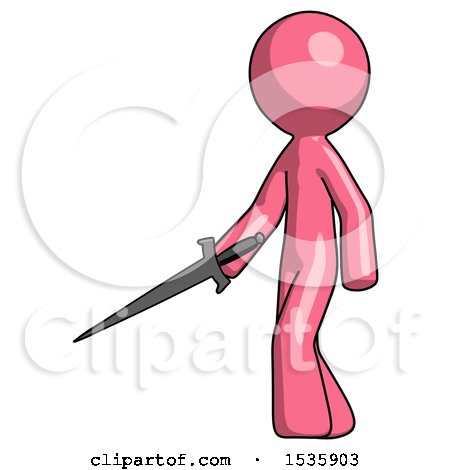 Pink Design Mascot Man with Sword Walking Confidently by Leo Blanchette