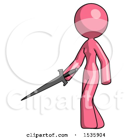 Pink Design Mascot Woman with Sword Walking Confidently by Leo Blanchette