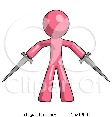 Pink Design Mascot Man Two Sword Defense Pose by Leo Blanchette