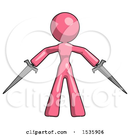 Pink Design Mascot Woman Two Sword Defense Pose by Leo Blanchette