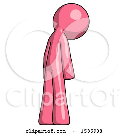 Pink Design Mascot Man Depressed with Head Down, Back to Viewer, Right by Leo Blanchette
