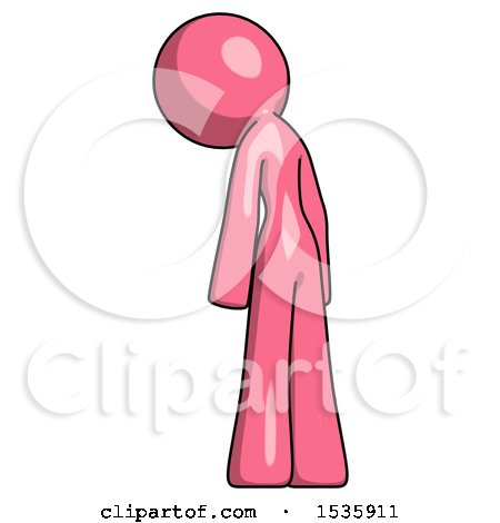 Pink Design Mascot Woman Depressed with Head Down, Back to Viewer, Left by Leo Blanchette