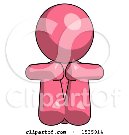Pink Design Mascot Woman Sitting with Head down Facing Forward by Leo Blanchette