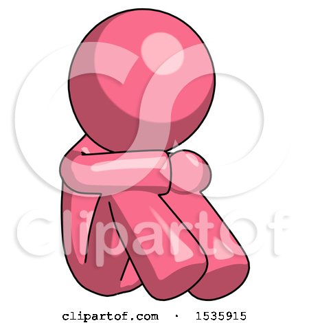 Pink Design Mascot Man Sitting with Head down Facing Angle Right by Leo Blanchette