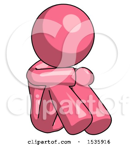 Pink Design Mascot Woman Sitting with Head down Facing Angle Right by Leo Blanchette