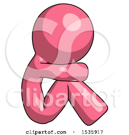 Pink Design Mascot Man Sitting with Head down Facing Sideways Right by Leo Blanchette