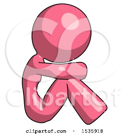 Pink Design Mascot Woman Sitting with Head down Facing Sideways Right by Leo Blanchette