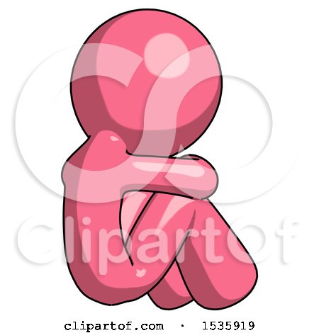 Pink Design Mascot Man Sitting with Head down Back View Facing Right by Leo Blanchette