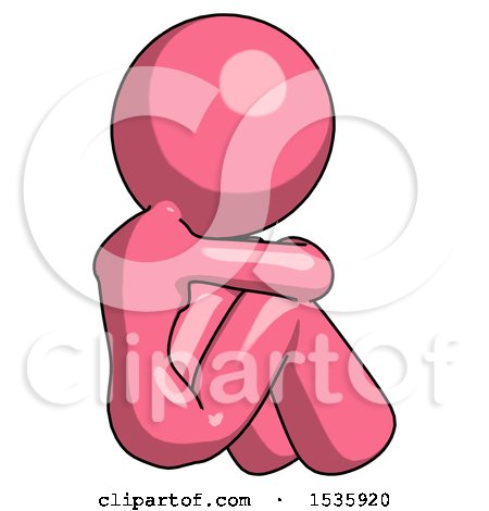 Pink Design Mascot Woman Sitting with Head down Back View Facing Right by Leo Blanchette