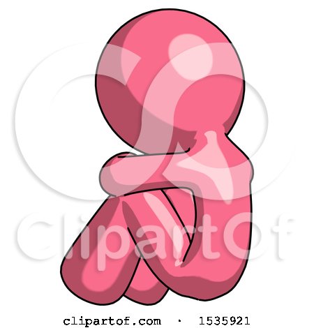 Pink Design Mascot Man Sitting with Head down Back View Facing Left by Leo Blanchette