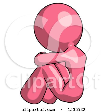 Pink Design Mascot Woman Sitting with Head down Back View Facing Left by Leo Blanchette