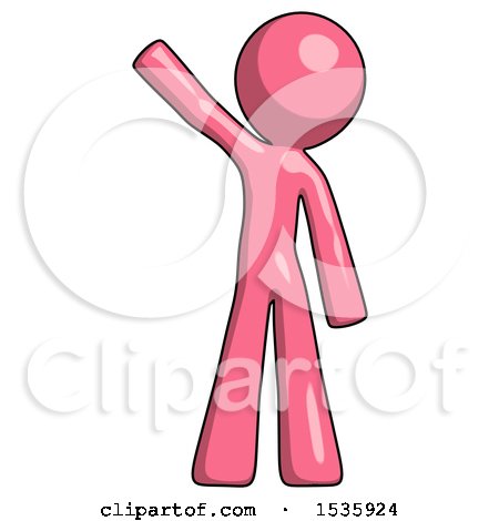 Pink Design Mascot Man Waving Emphatically with Right Arm by Leo Blanchette