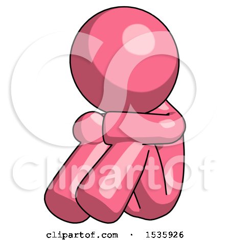 Pink Design Mascot Man Sitting with Head down Facing Angle Left by Leo Blanchette
