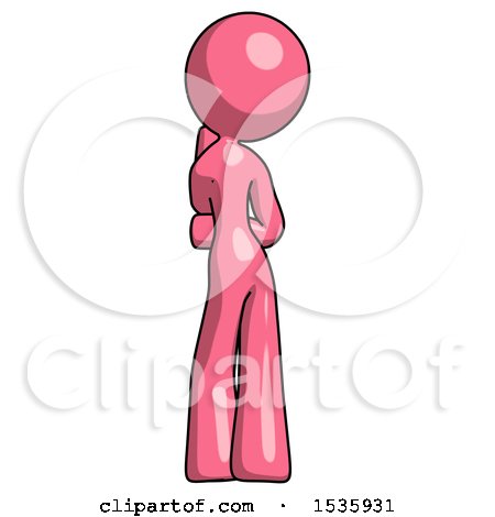 Pink Design Mascot Woman Thinking, Wondering, or Pondering, Rear View by Leo Blanchette
