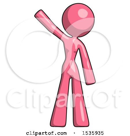 Pink Design Mascot Woman Waving Emphatically with Right Arm by Leo Blanchette