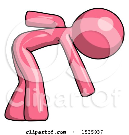 Pink Design Mascot Man Picking Something up Bent over by Leo Blanchette