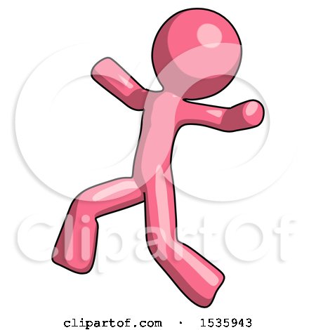 Pink Design Mascot Man Running Away in Hysterical Panic Direction Left by Leo Blanchette