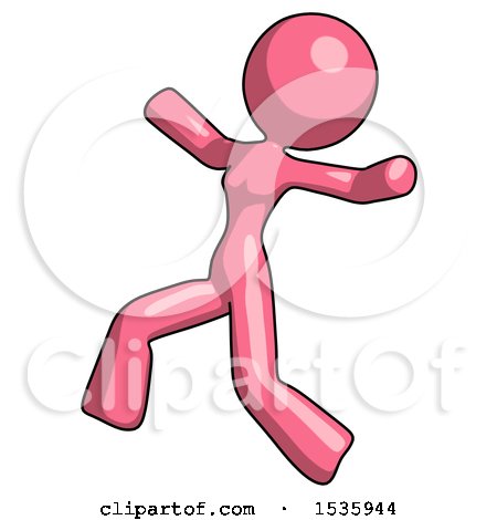 Pink Design Mascot Woman Running Away in Hysterical Panic Direction Left by Leo Blanchette