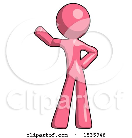 Pink Design Mascot Man Waving Right Arm with Hand on Hip by Leo Blanchette