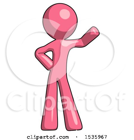 Pink Design Mascot Man Waving Left Arm with Hand on Hip by Leo Blanchette