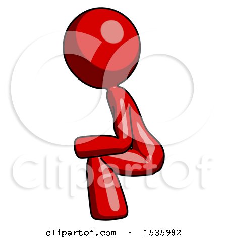 Red Design Mascot Woman Squatting Facing Left by Leo Blanchette