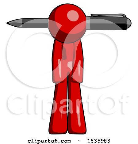 Red Design Mascot Man Head Impaled with Pen by Leo Blanchette