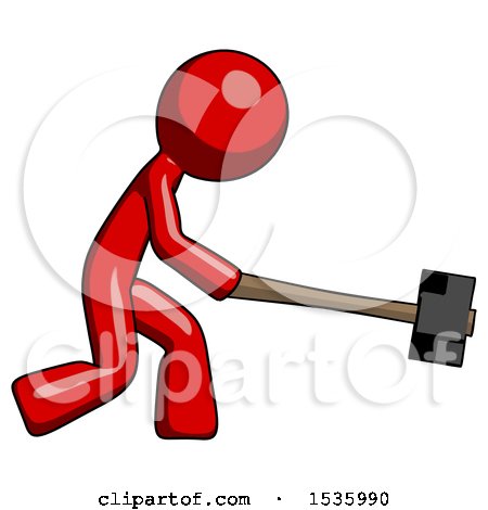 Red Design Mascot Man Hitting with Sledgehammer, or Smashing Something by Leo Blanchette
