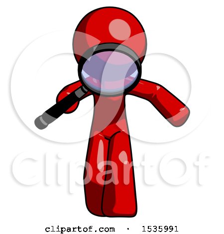 Red Design Mascot Man Looking down Through Magnifying Glass by Leo Blanchette
