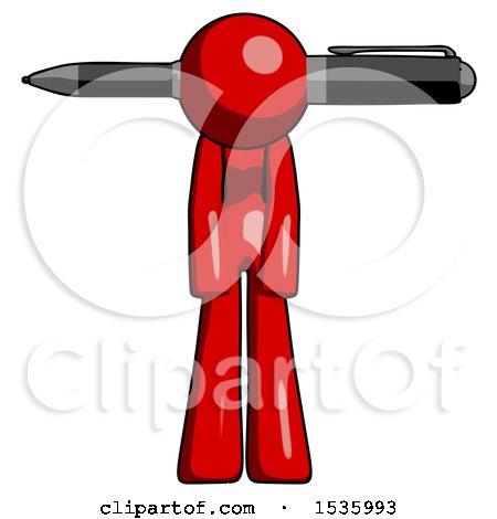 Red Design Mascot Woman Pen Stuck Through Head by Leo Blanchette