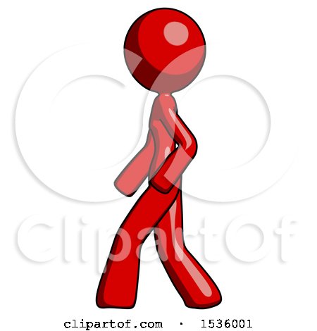 Red Design Mascot Woman Walking Left Side View by Leo Blanchette