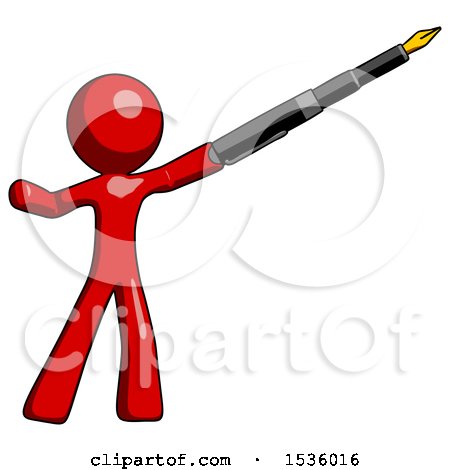 Red Design Mascot Man Pen Is Mightier Than the Sword Calligraphy Pose by Leo Blanchette