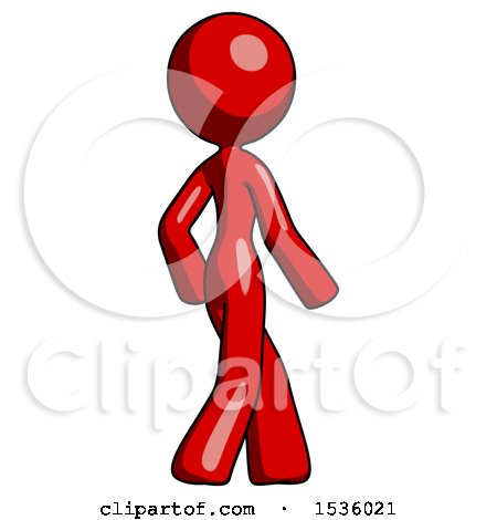 Red Design Mascot Woman Walking Away Direction Right View by Leo Blanchette