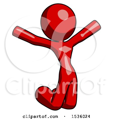 Red Design Mascot Woman Jumping or Kneeling with Gladness by Leo Blanchette