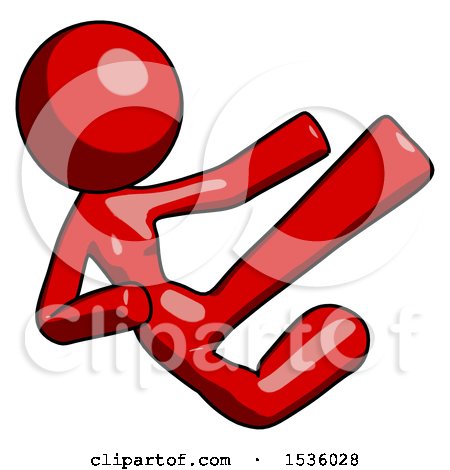 Red Design Mascot Woman Flying Ninja Kick Right by Leo Blanchette