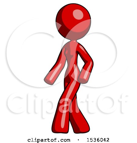 Red Design Mascot Woman Man Walking Turned Left Front View by Leo Blanchette