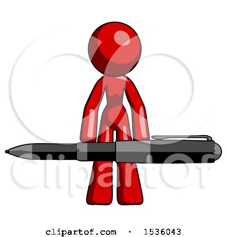 Red Design Mascot Woman Lifting a Giant Pen like Weights by Leo Blanchette