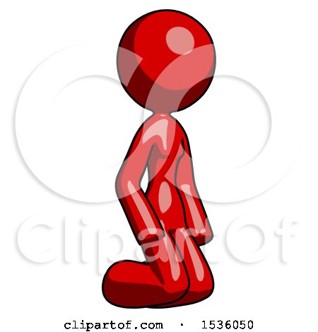 Red Design Mascot Woman Kneeling Angle View Right by Leo Blanchette