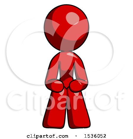 Red Design Mascot Woman Squatting Facing Front by Leo Blanchette