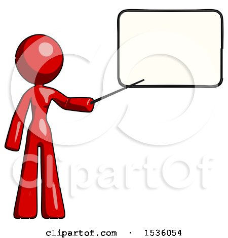 Red Design Mascot Woman Pointing at Dry-erase Board with Stick Giving Presentation by Leo Blanchette