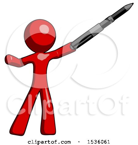 Red Design Mascot Man Demonstrating That Indeed the Pen Is Mightier by Leo Blanchette